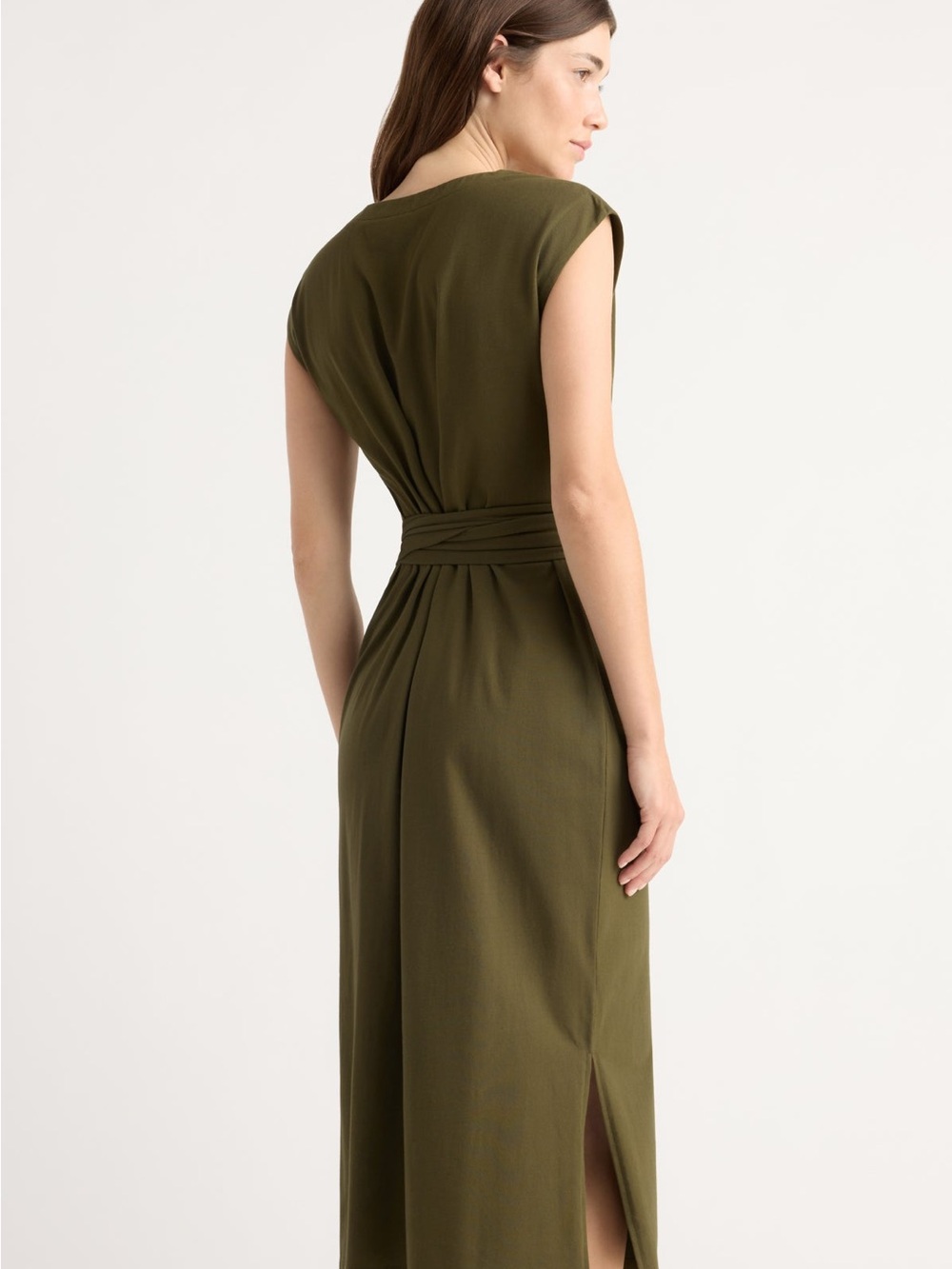 Modern Citizen Olive Green Cap Sleeve Fei Tie-Front Organic Cotton Dress Medium - Picture 4 of 10